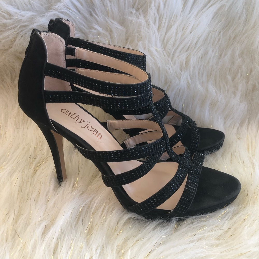 Cathy Jean Black Strappy Rhinestone Heels✨ - Picture 3 of 8